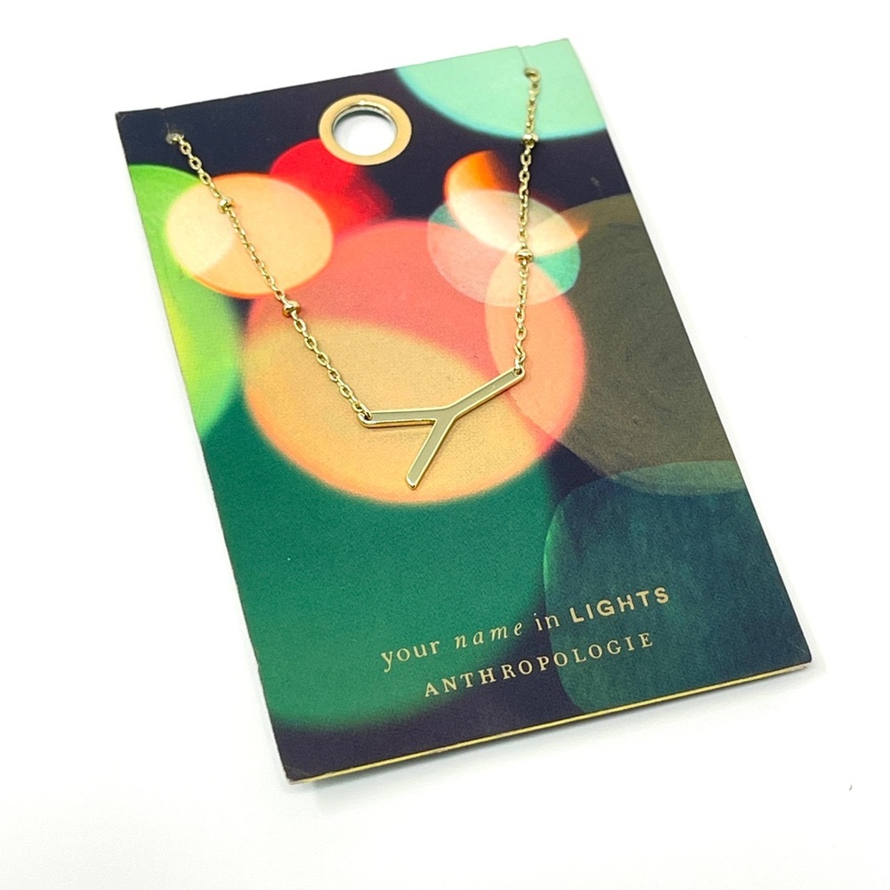 New Anthropologie Monogram Gold Necklace “Y” - Picture 2 of 4